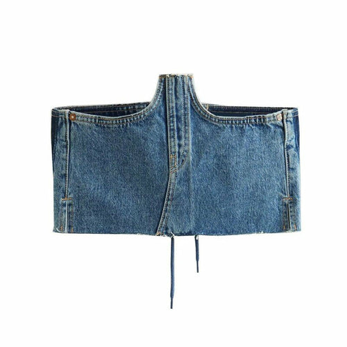 Back Bandage Jeans Crop Short & Top