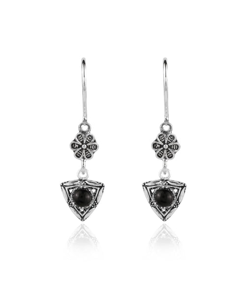 Filigree Art Triangle Figured Gemstone Silver Earrings